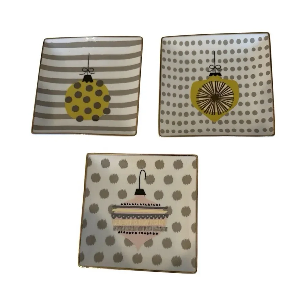 World Market Square Holiday Christmas Appetizer Plates Set Of 3